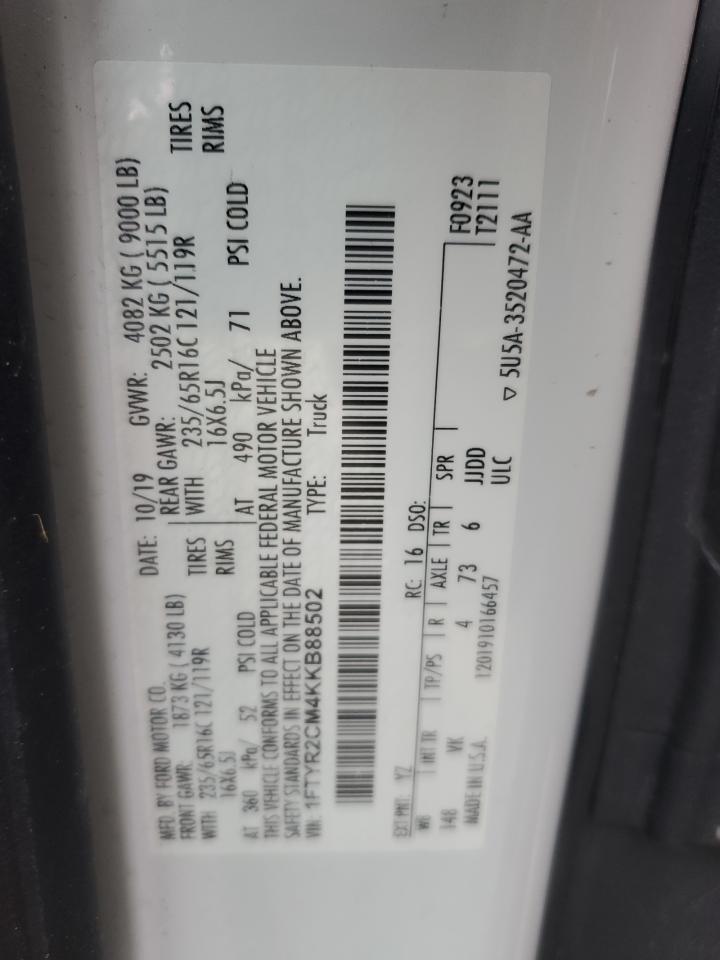 2019 Ford Transit T-250 VIN: 1FTYR2CM4KKB88502 Lot: 90925755