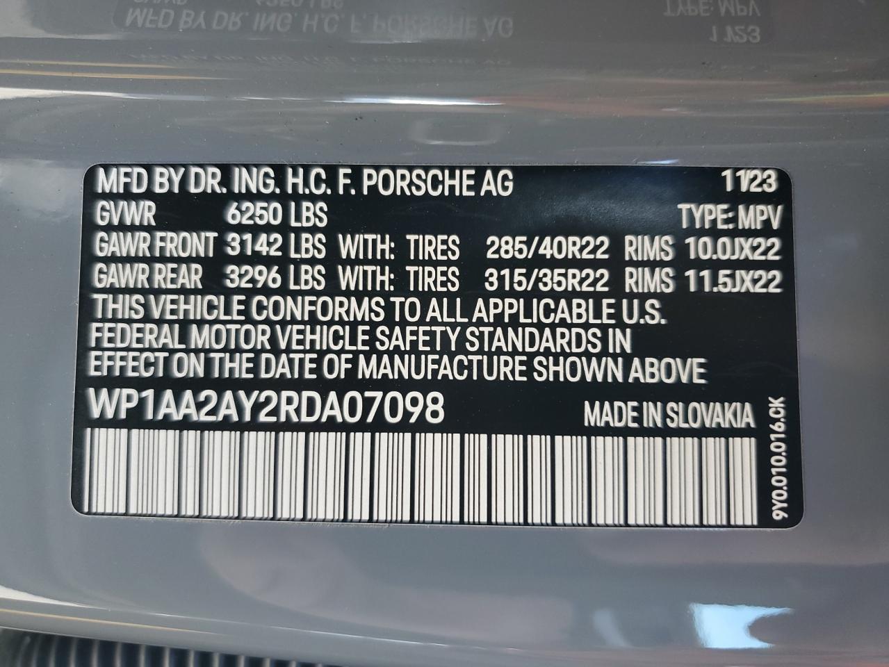 2024 Porsche Cayenne VIN: WP1AA2AY2RDA07098 Lot: 92133615