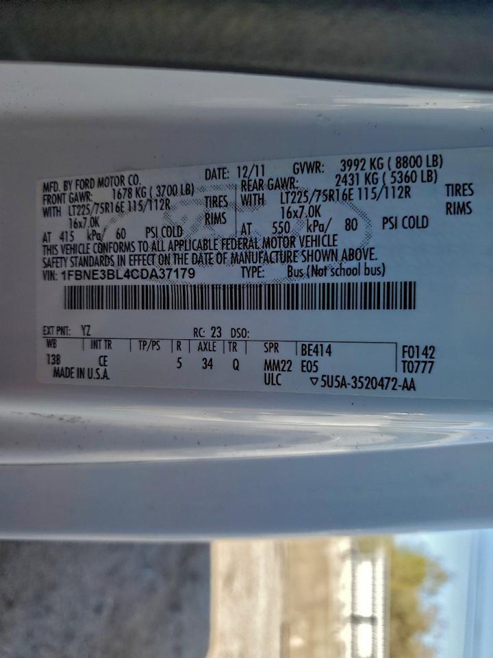 2012 Ford Econoline E350 Super Duty Wagon VIN: 1FBNE3BL4CDA37179 Lot: 91741185