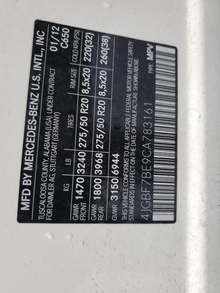 2012 Mercedes-Benz Gl 450 4Matic VIN: 4JGBF7BE9CA783161 Lot: 91874975