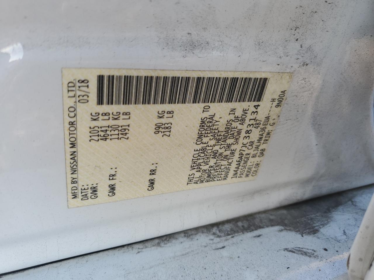 2018 Nissan Maxima 3.5S VIN: 1N4AA6AP7JC383134 Lot: 92592495