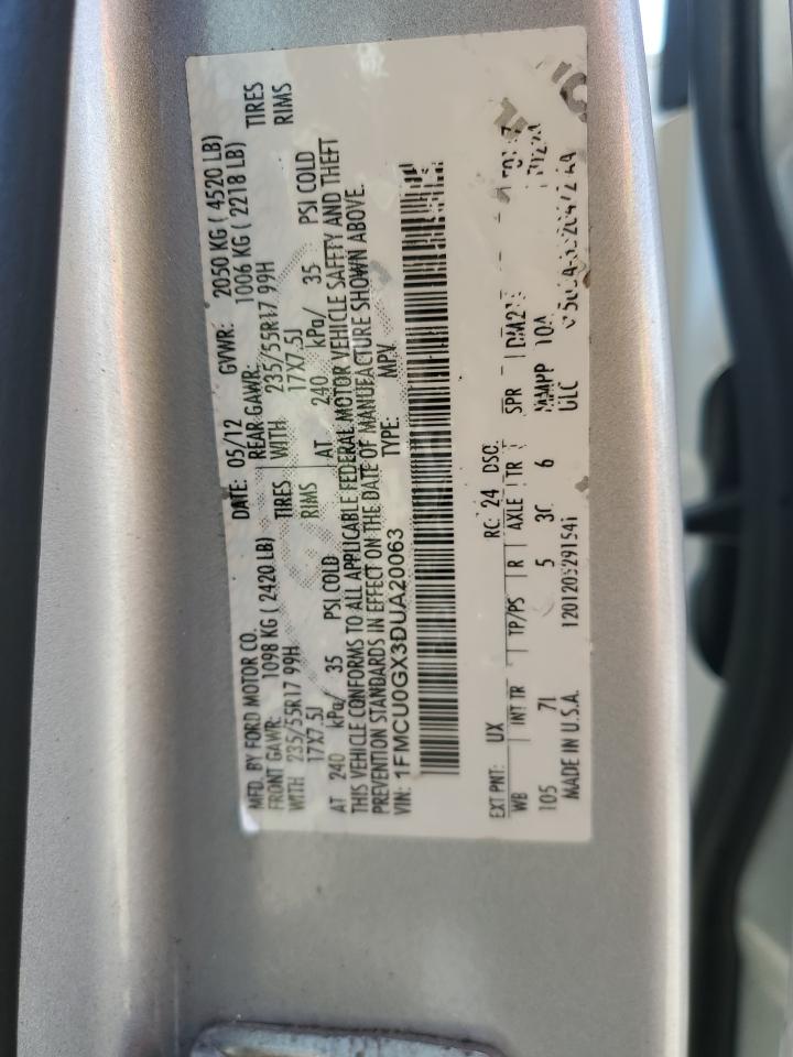 2013 Ford Escape Se VIN: 1FMCU0GX3DUA20063 Lot: 91301025