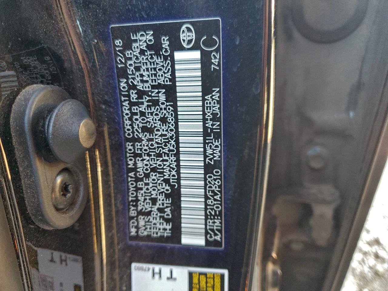 2019 Toyota Prius VIN: JTDKARFU5K3068591 Lot: 94743105