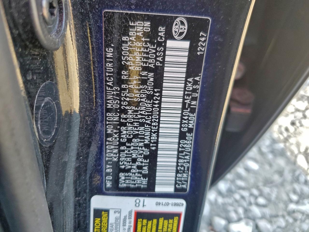 2013 Toyota Avalon Base VIN: 4T1BK1EB2DU044241 Lot: 93811025