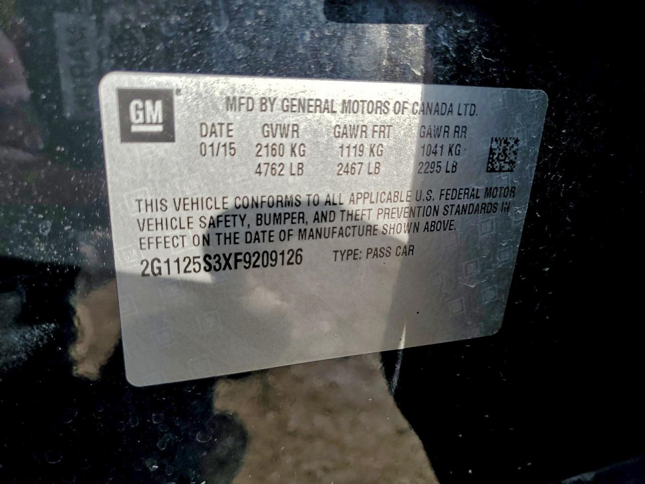 2015 Chevrolet Impala Lt VIN: 2G1125S3XF9209126 Lot: 93319325