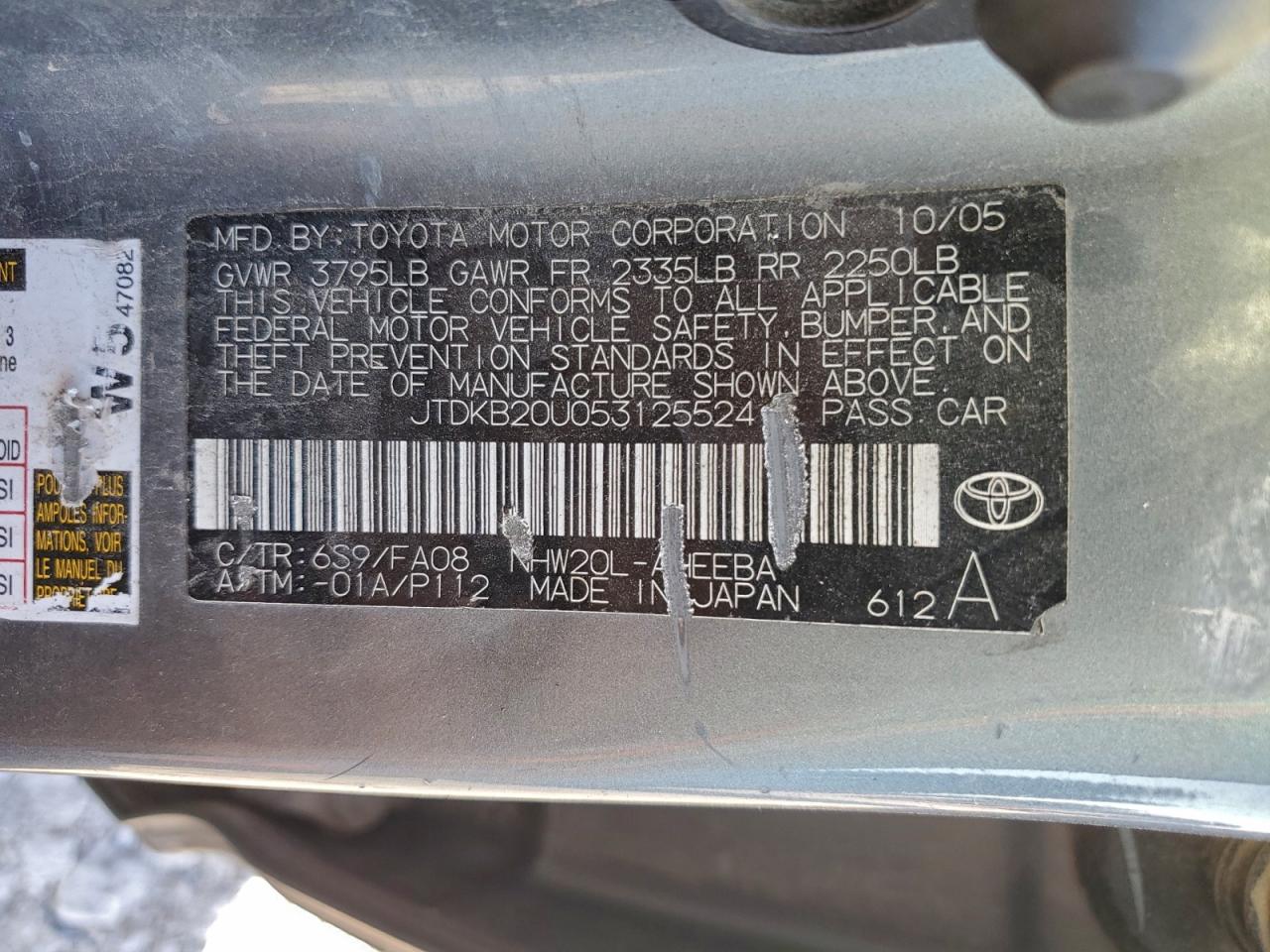 2005 Toyota Prius VIN: JTDKB20U053125524 Lot: 94583685