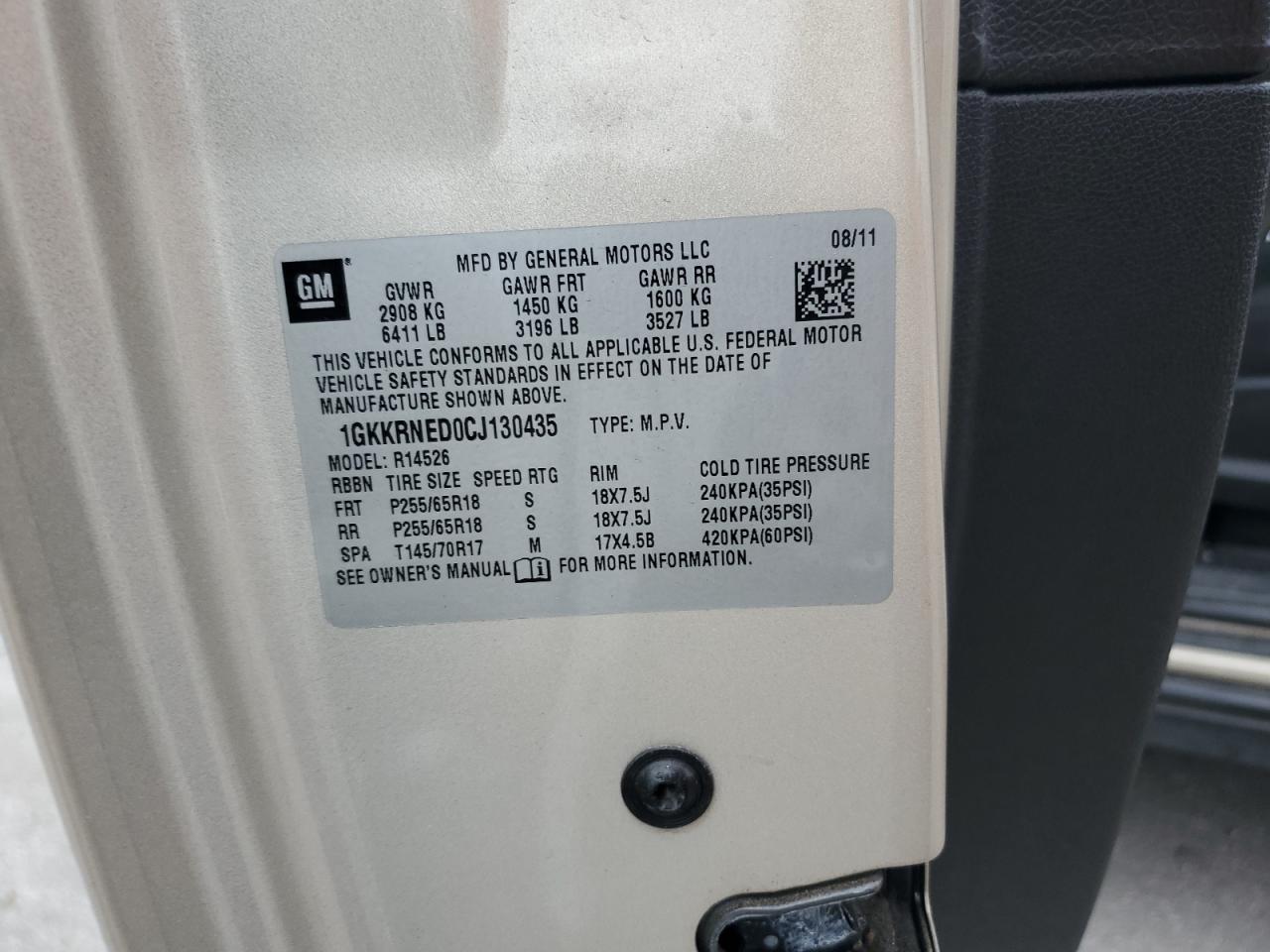 2012 GMC Acadia Sle VIN: 1GKKRNED0CJ130435 Lot: 93554495