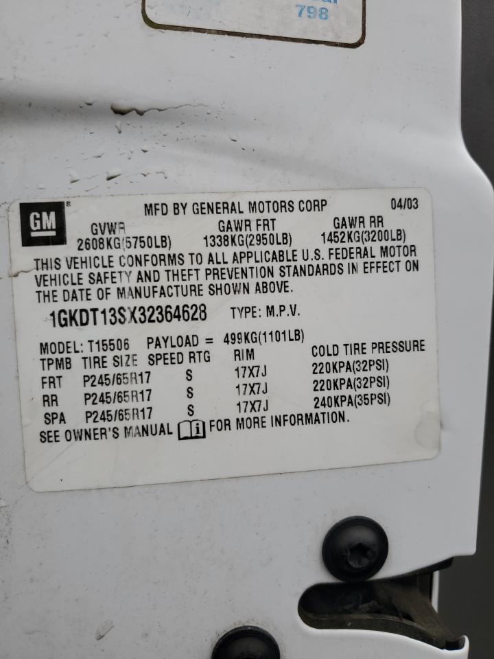 2003 GMC Envoy VIN: 1GKDT13SX32364628 Lot: 93314815