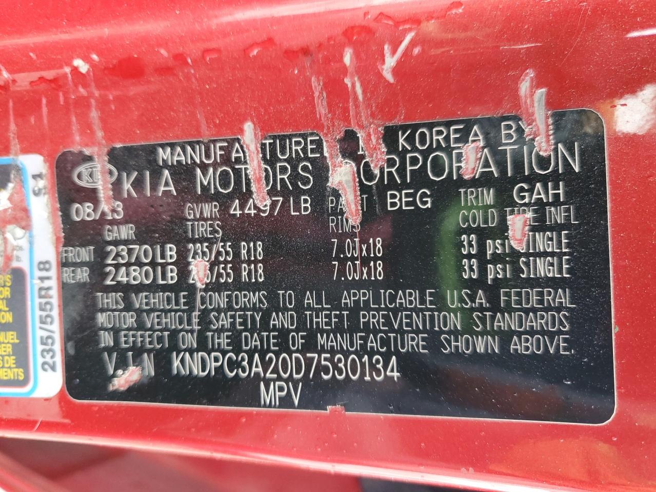 2013 Kia Sportage Ex VIN: KNDPC3A20D7530134 Lot: 92307845