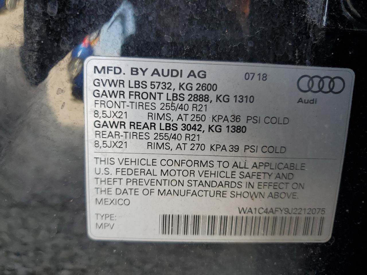 2018 Audi Sq5 Prestige VIN: WA1C4AFY9J2212075 Lot: 92325475