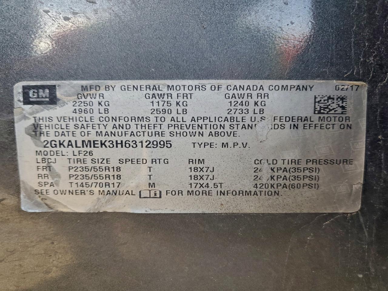 2017 GMC Terrain Sle VIN: 2GKALMEK3H6312995 Lot: 92817465