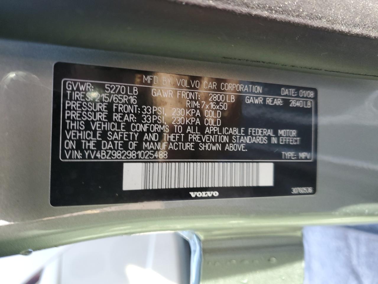 2008 Volvo Xc70 VIN: YV4BZ982981025488 Lot: 92887215