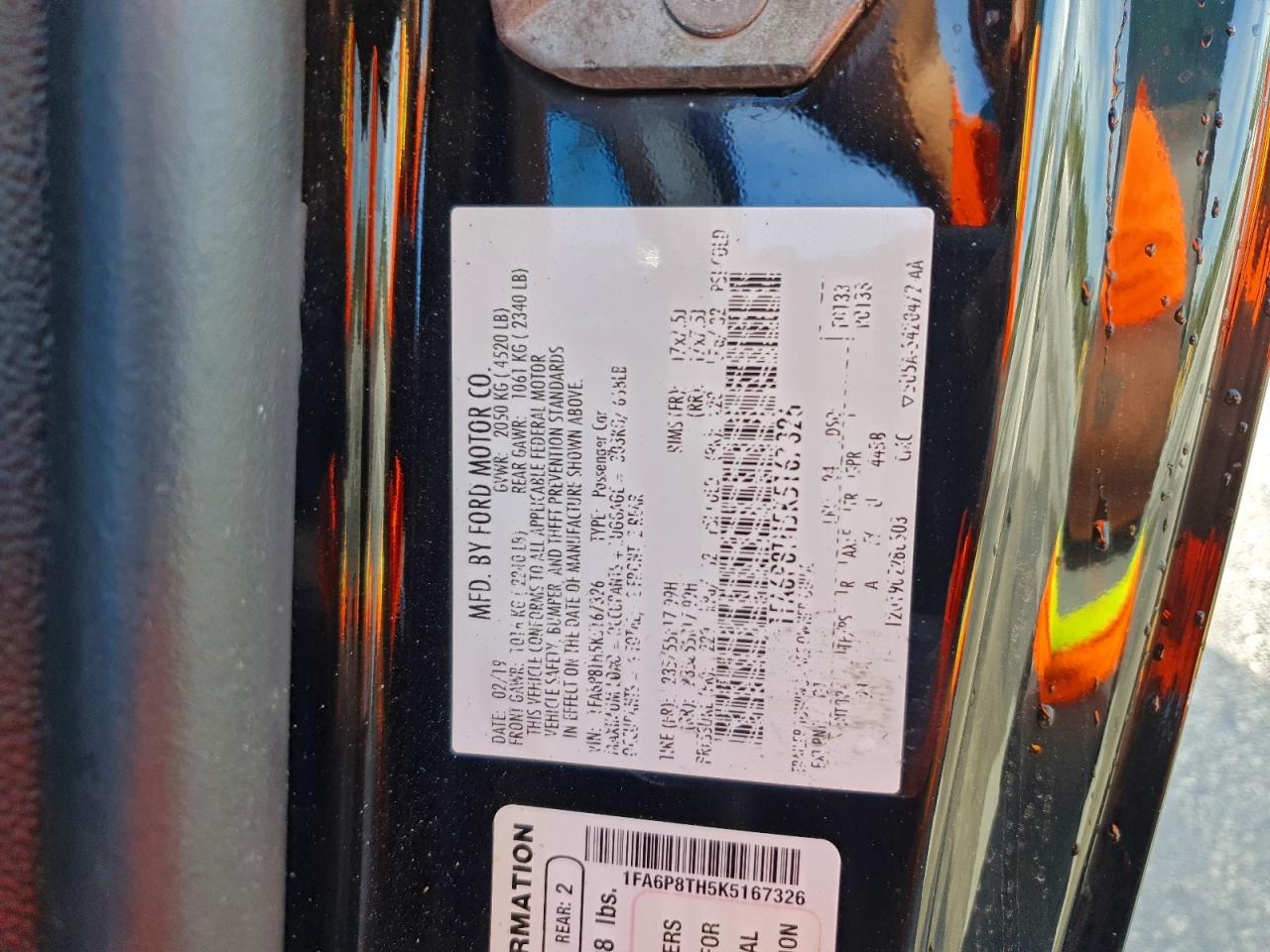 2019 Ford Mustang VIN: 1FA6P8TH5K5167326 Lot: 94592645