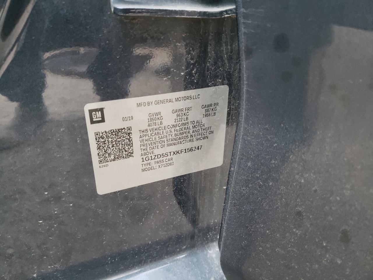 2019 Chevrolet Malibu Lt VIN: 1G1ZD5STXKF156247 Lot: 93267525