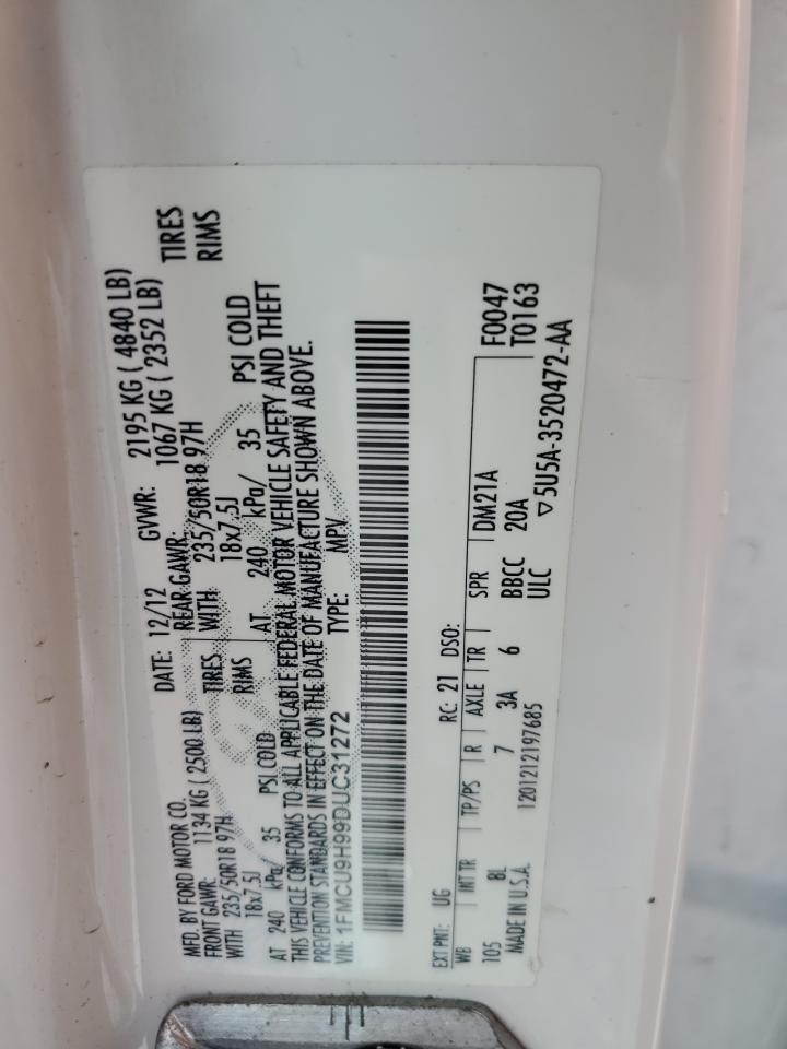 2013 Ford Escape Sel VIN: 1FMCU9H99DUC31272 Lot: 90731105