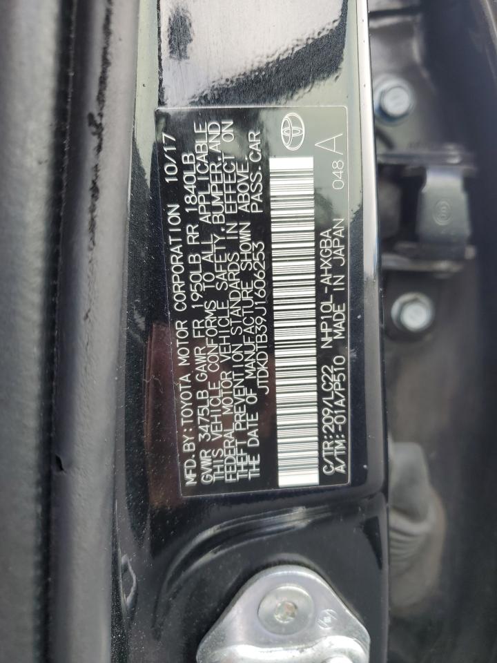 2018 Toyota Prius C VIN: JTDKDTB39J1606253 Lot: 93038315