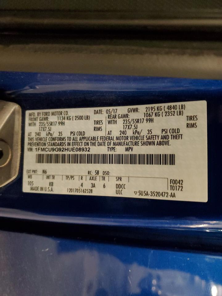 2017 Ford Escape Se VIN: 1FMCU9G92HUE08932 Lot: 91751315