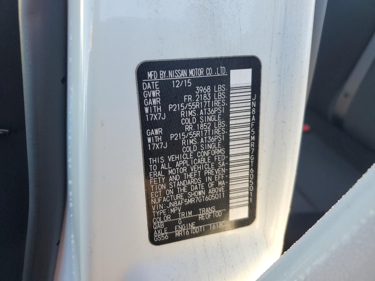 2016 Nissan Juke S VIN: JN8AF5MR7GT605011 Lot: 93334845