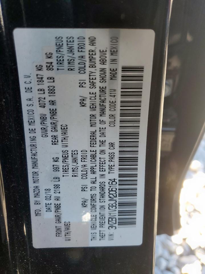 2018 Mazda 3 Touring VIN: 3MZBN1V38JM206164 Lot: 92901065