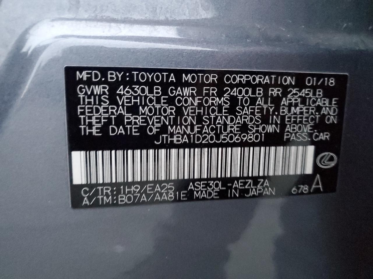 2018 Lexus Is 300 VIN: JTHBA1D20J5069801 Lot: 82544125