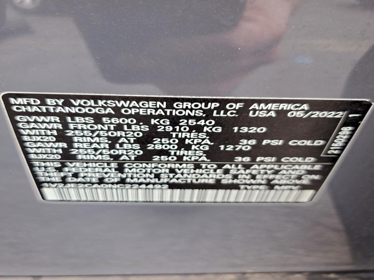 2022 Volkswagen Atlas Cross Sport Se VIN: 1V2JE2CA0NC224492 Lot: 94500515