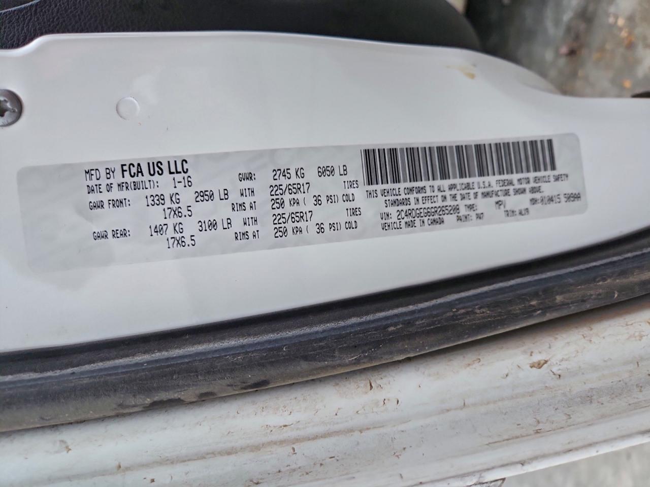 2016 Dodge Grand Caravan R/T VIN: 2C4RDGEG6GR265208 Lot: 91835725