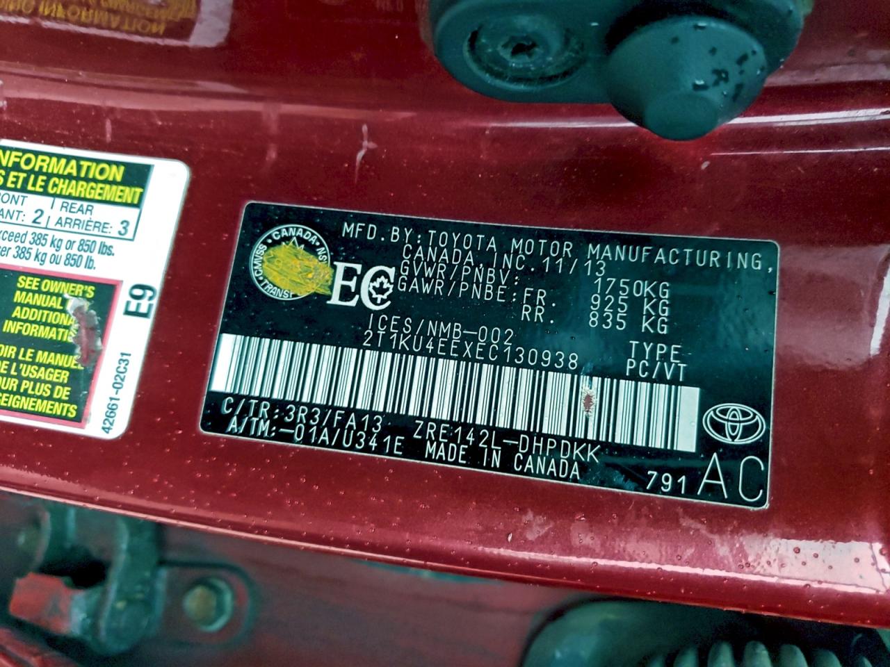 2014 Toyota Matrix Base VIN: 2T1KU4EEXEC130938 Lot: 93844695