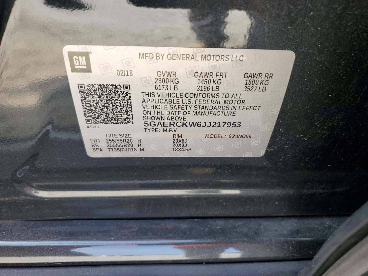 2018 Buick Enclave Premium VIN: 5GAERCKW6JJ217953 Lot: 93338405