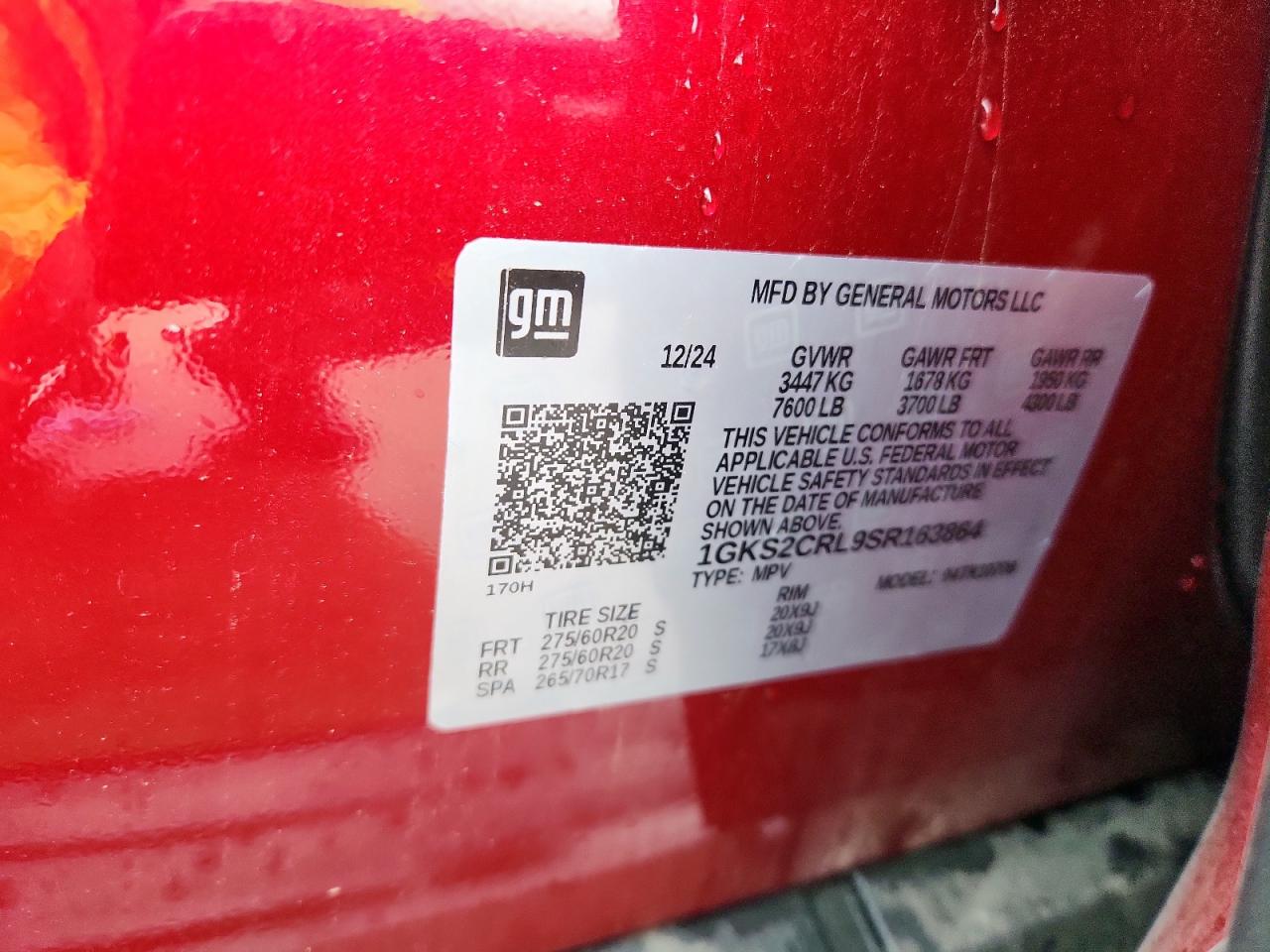 2025 GMC Yukon At4 VIN: 1GKS2CRL9SR163864 Lot: 93504485