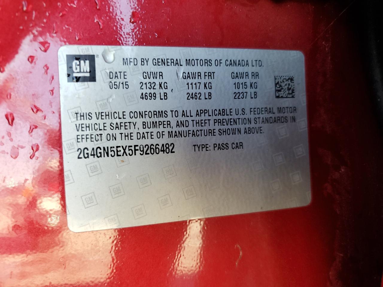 2015 Buick Regal Premium VIN: 2G4GN5EX5F9266482 Lot: 91060475