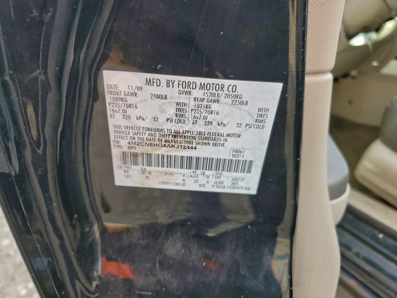 2010 Mercury Mariner Premier VIN: 4M2CN8HG4AKJ12444 Lot: 93387125