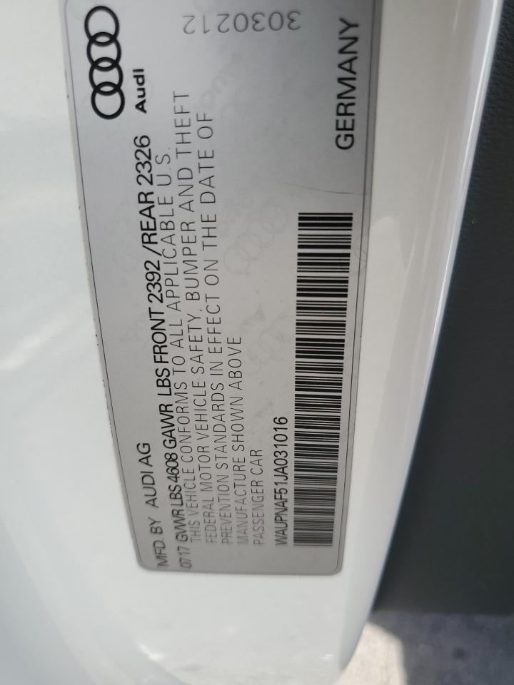 2018 Audi A5 Premium Plus VIN: WAUPNAF51JA031016 Lot: 91073765
