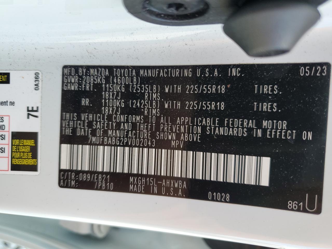 2023 Toyota Corolla Cross Le VIN: 7MUFBABG2PV002043 Lot: 93287175