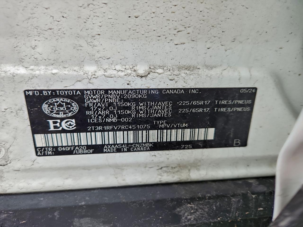 2024 Toyota Rav4 Xle VIN: 2T3R1RFV7RC451075 Lot: 94570515