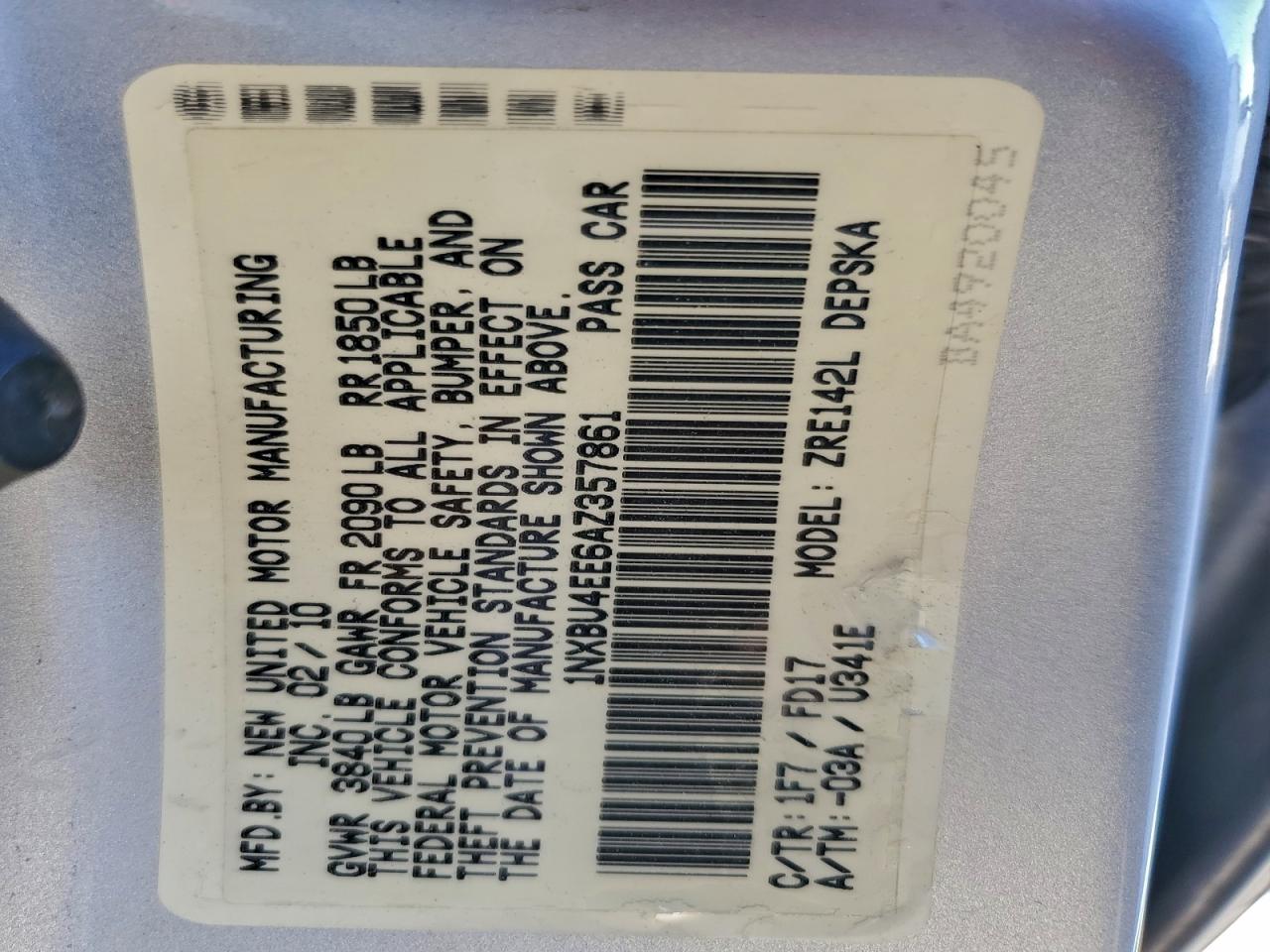 2010 Toyota Corolla Base VIN: 1NXBU4EE6AZ357861 Lot: 94231475