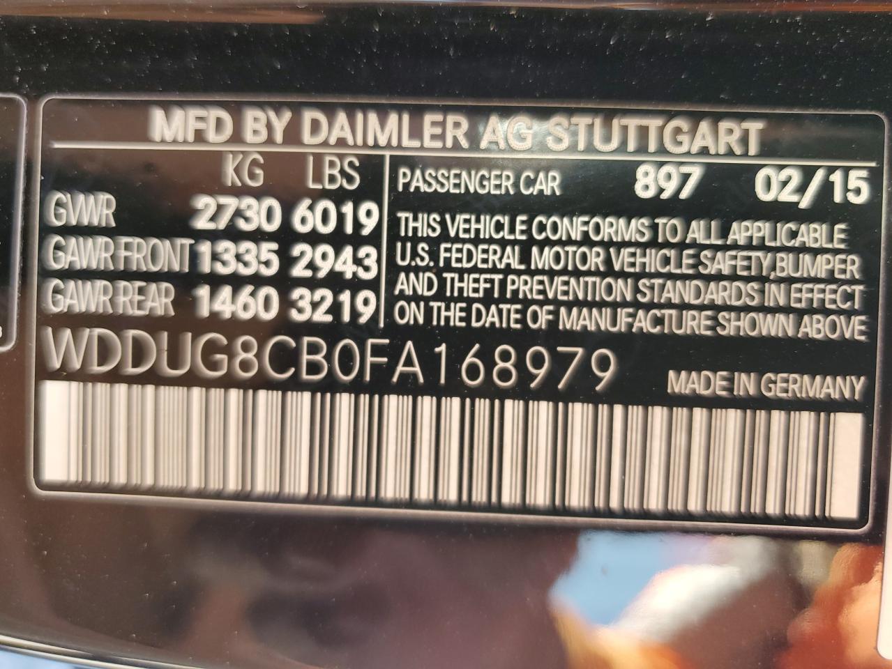 2015 Mercedes-Benz S 550 VIN: WDDUG8CB0FA168979 Lot: 92807025