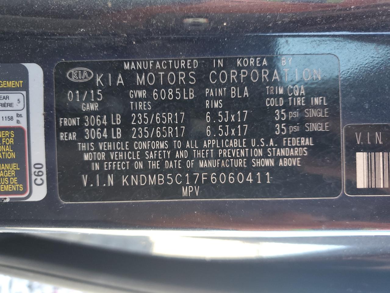 2015 Kia Sedona Lx VIN: KNDMB5C17F6060411 Lot: 91359445