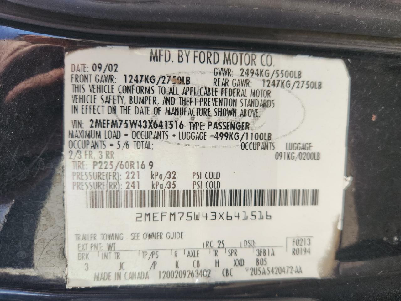 2003 Mercury Grand Marquis Ls VIN: 2MEFM75W43X641516 Lot: 91142355
