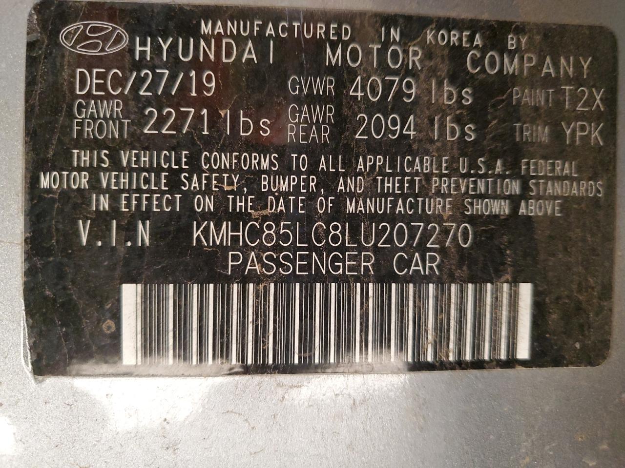 2020 Hyundai Ioniq Sel VIN: KMHC85LC8LU207270 Lot: 91740165