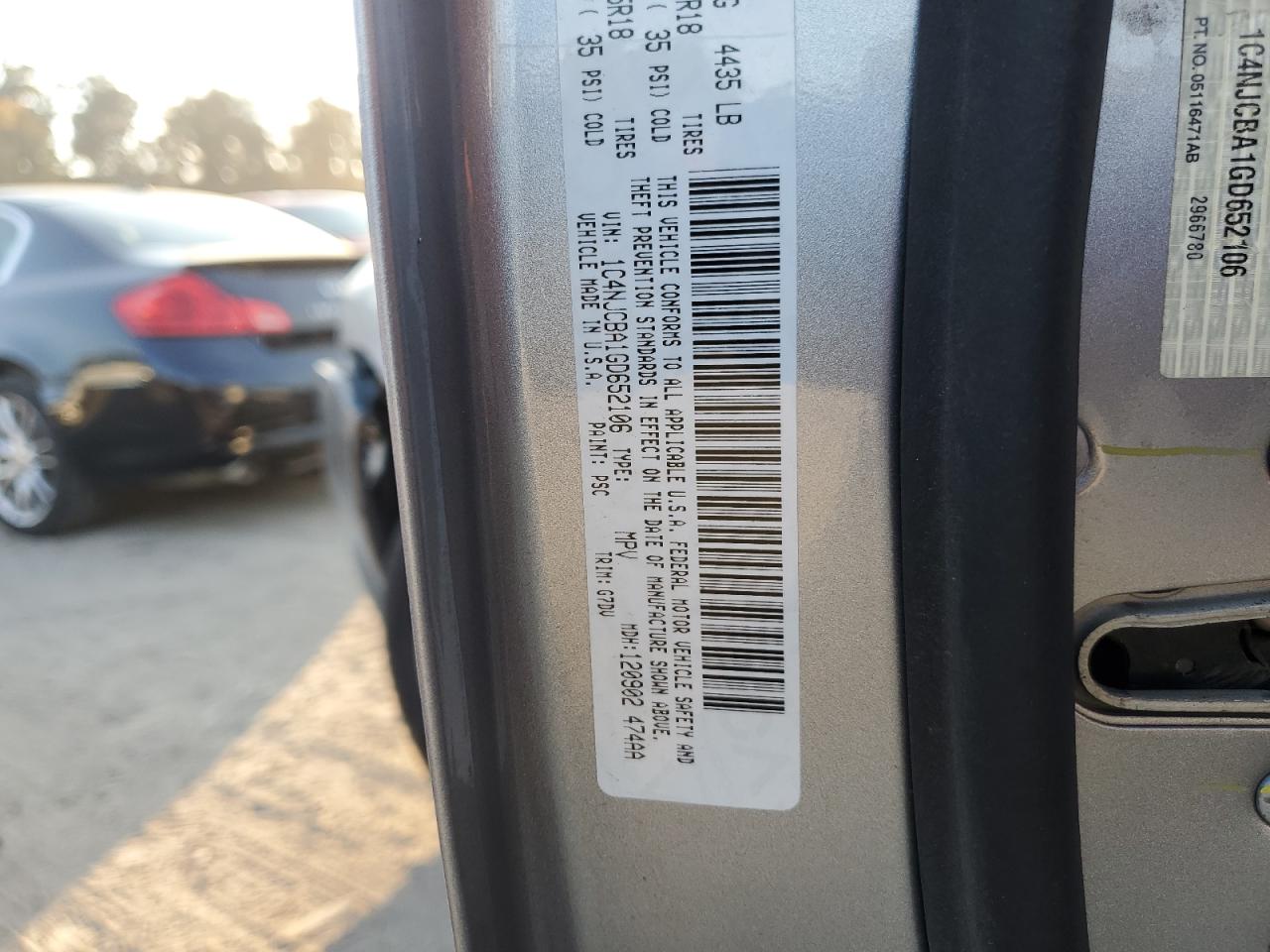 2016 Jeep Compass Sport VIN: 1C4NJCBA1GD652106 Lot: 93909415