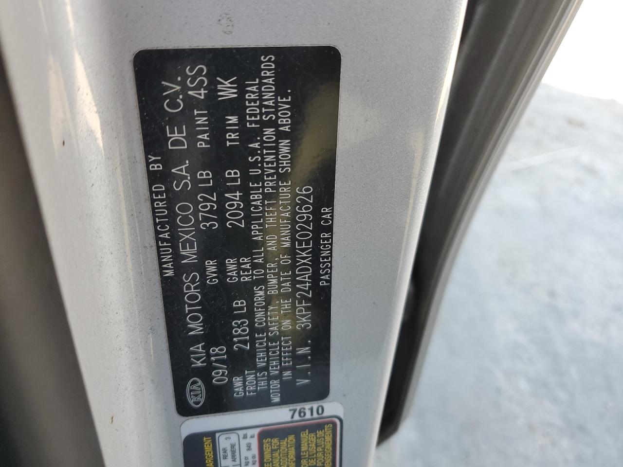 2019 Kia Forte Fe VIN: 3KPF24ADXKE029626 Lot: 91943575