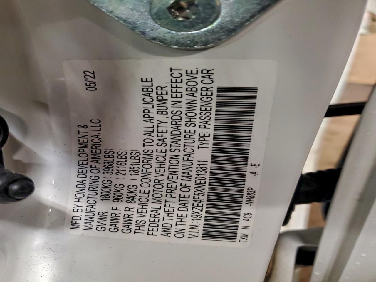 2022 Honda Insight Ex VIN: 19XZE4F5XNE013811 Lot: 94452795