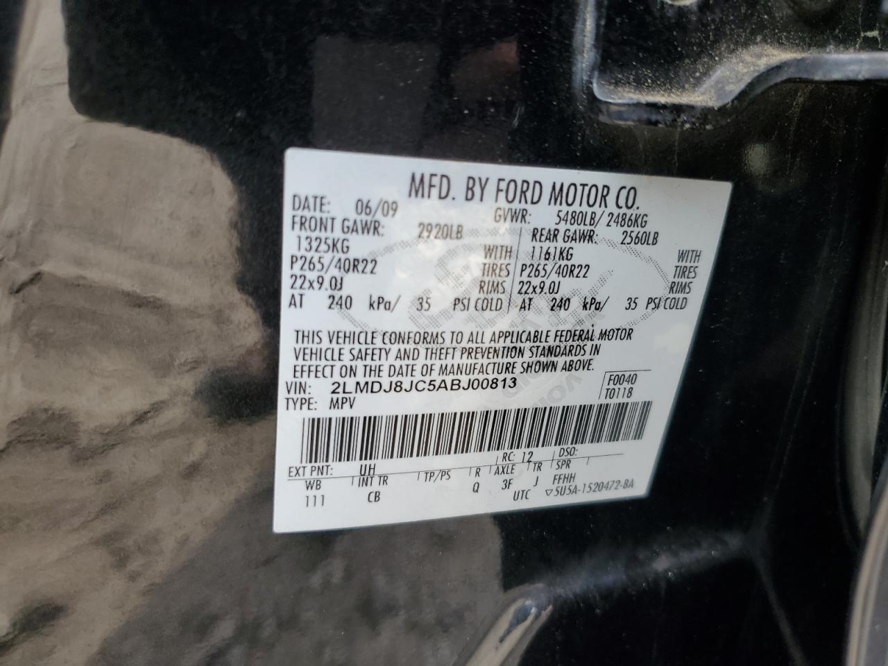 2010 Lincoln Mkx VIN: 2LMDJ8JC5ABJ00813 Lot: 91004405