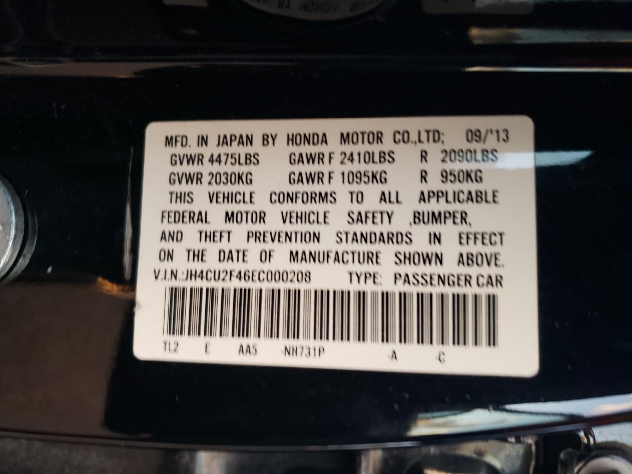 2014 Acura Tsx VIN: JH4CU2F46EC000208 Lot: 92182575