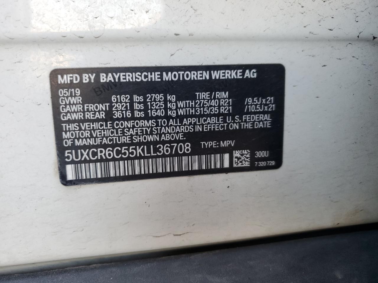 2019 BMW X5 xDrive40I VIN: 5UXCR6C55KLL36708 Lot: 91944225