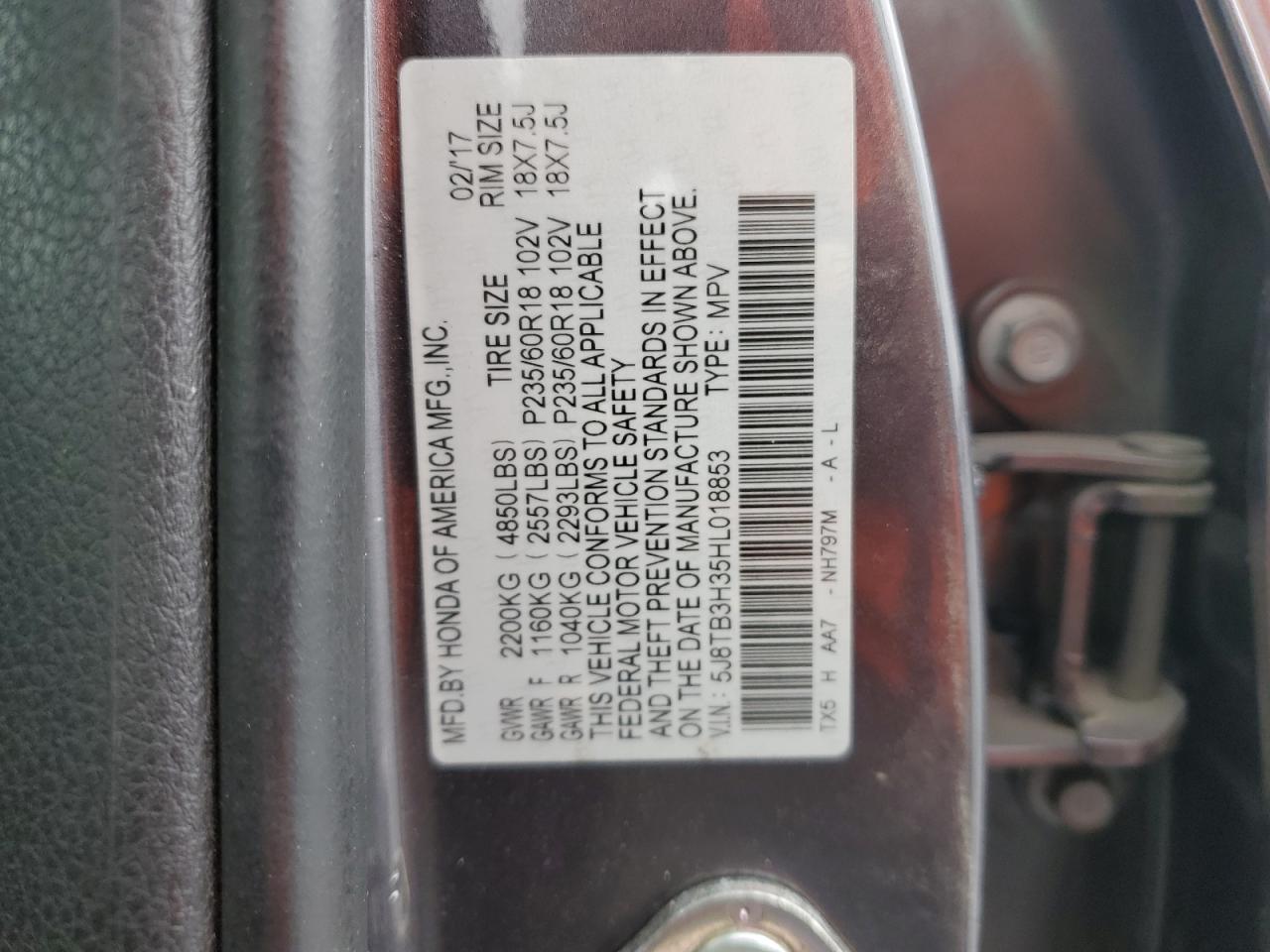 2017 Acura Rdx VIN: 5J8TB3H35HL018853 Lot: 92720745