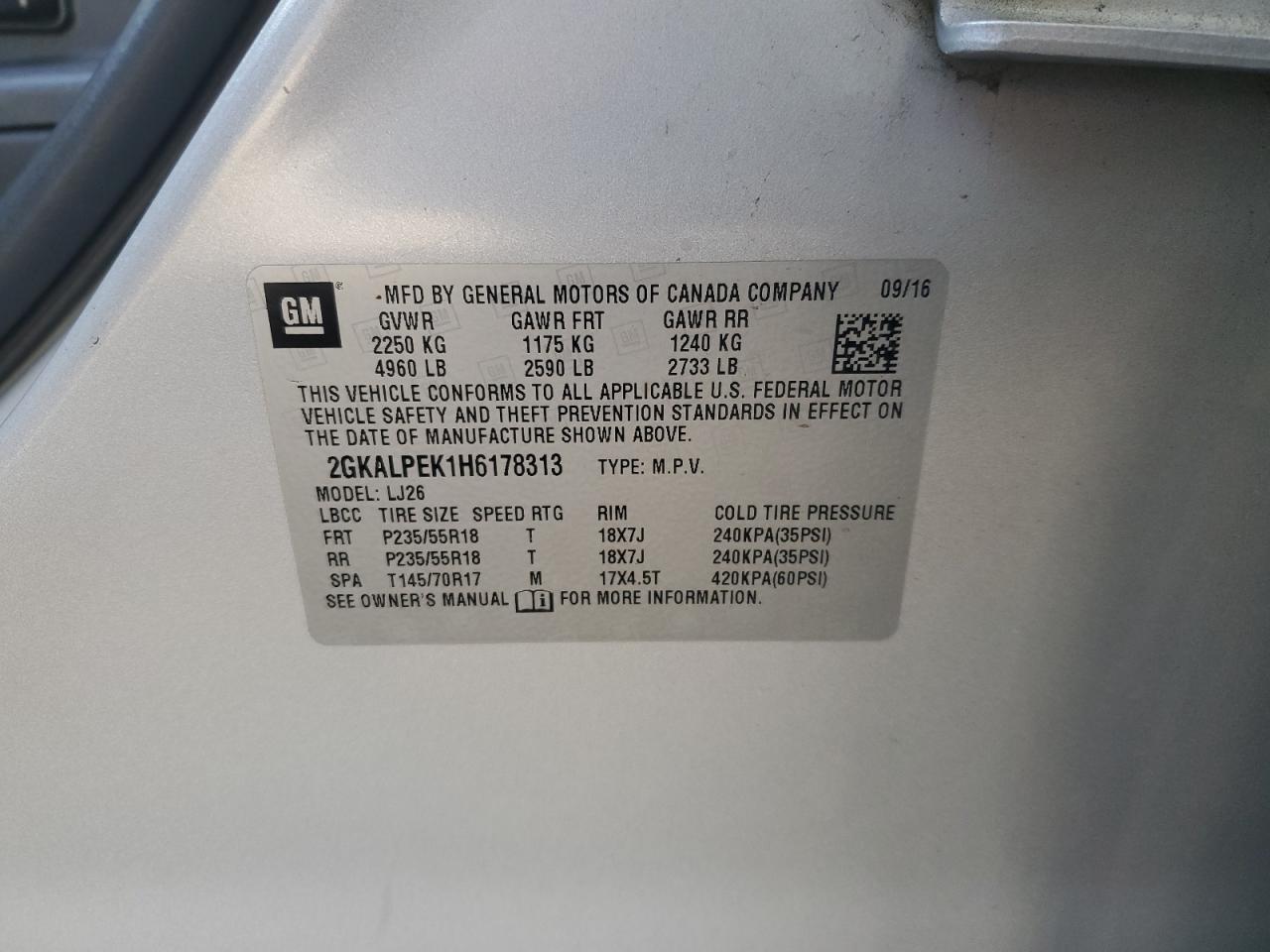 2017 GMC Terrain Slt VIN: 2GKALPEK1H6178313 Lot: 92125515