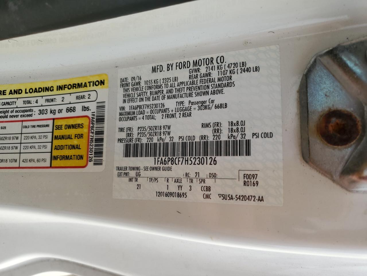 2017 Ford Mustang Gt VIN: 1FA6P8CF7H5230126 Lot: 91434935