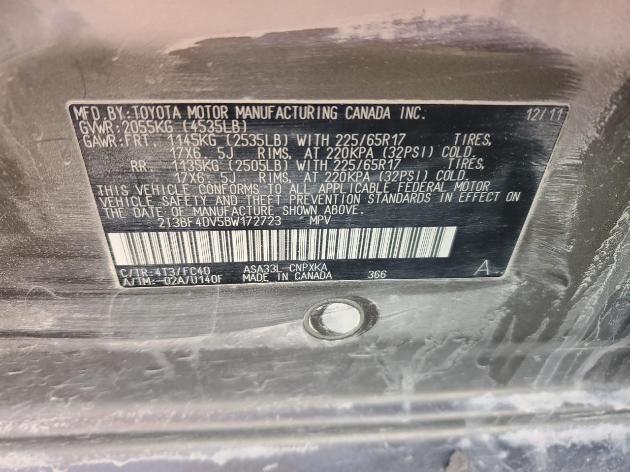 2011 Toyota Rav4 VIN: 2T3BF4DV5BW172723 Lot: 91128315