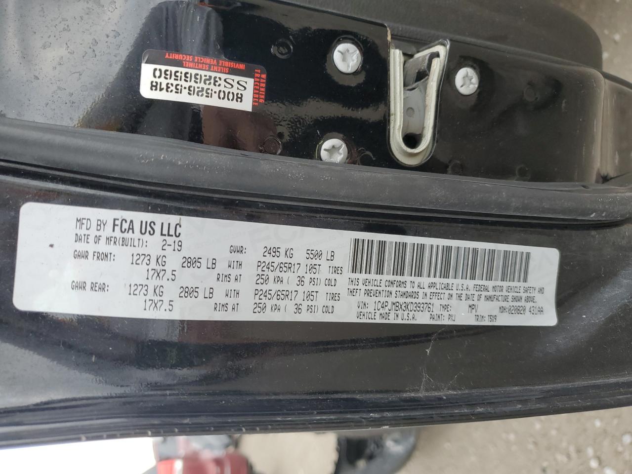 2019 Jeep Cherokee Trailhawk VIN: 1C4PJMBX3KD393761 Lot: 91634935